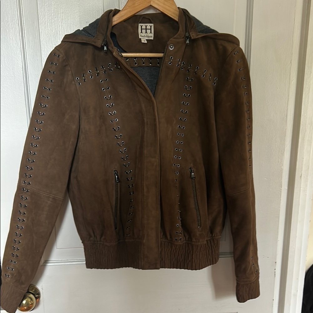 Haute Hippie Brown Bomber Jacket with Hood